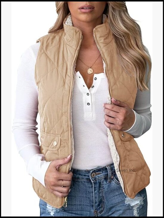 Jackets & Blazers - Reversible Quilted Sherpa Fleece Vest Lightweight Sleeveless Coat